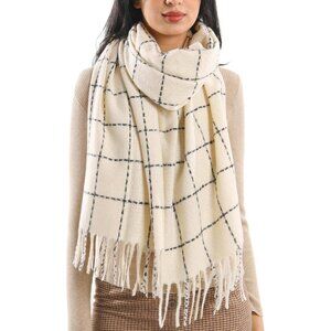 Women Beige Large Chunky Scarves Cozy Shawls Wraps Winter Scarf